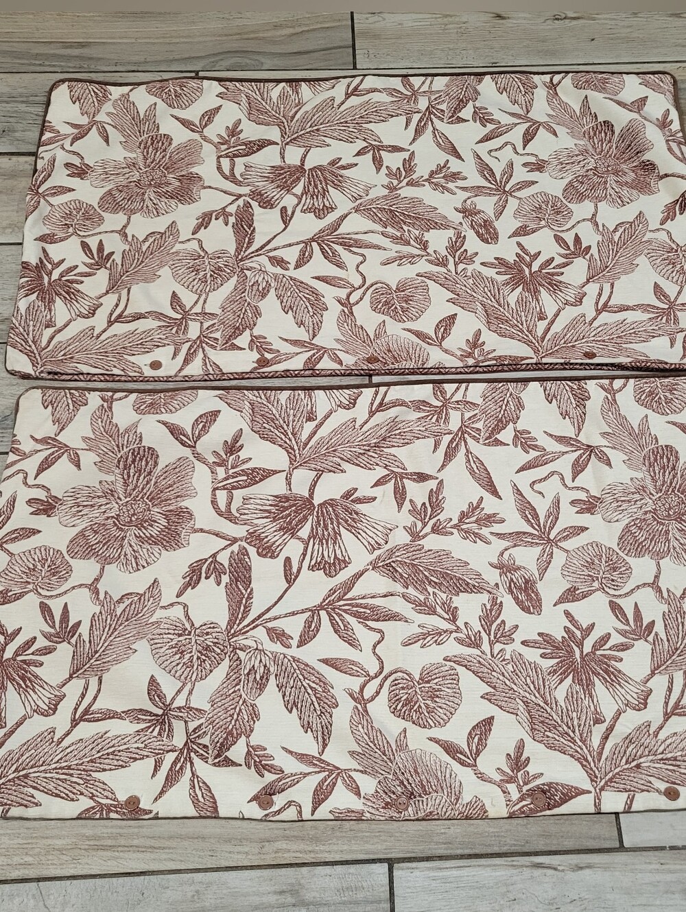 Rose Tree Pillow Shams 2 Mocha Brown Ivory Tropical Lg Leaves Doublesided Luxury